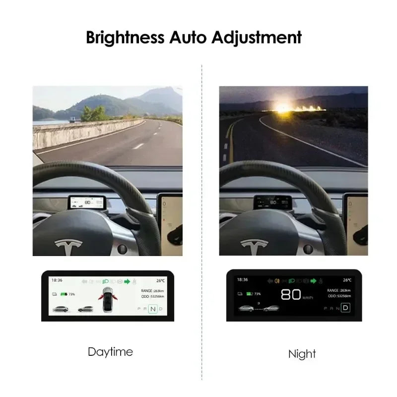 HUB für Tesla Model 3 Y 4,6'' Armaturenbrett Lenkrad Instrument HD LCD Display Tachometer Head-up Display Fahrzeugmodifikation