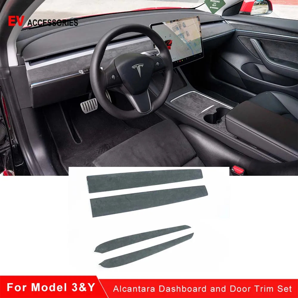 Echte schwarze Alcantara-Verkleidungen für Tesla Model 3/Y Dekor