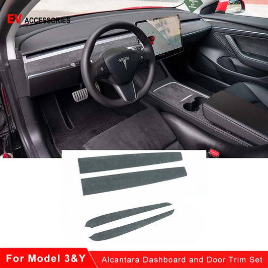 Echte schwarze Alcantara-Verkleidungen für Tesla Model 3/Y Dekor