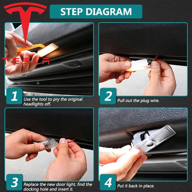 Tesla Model 3,S,X,Y, 2 Stück LED HD Logo Laser Tür